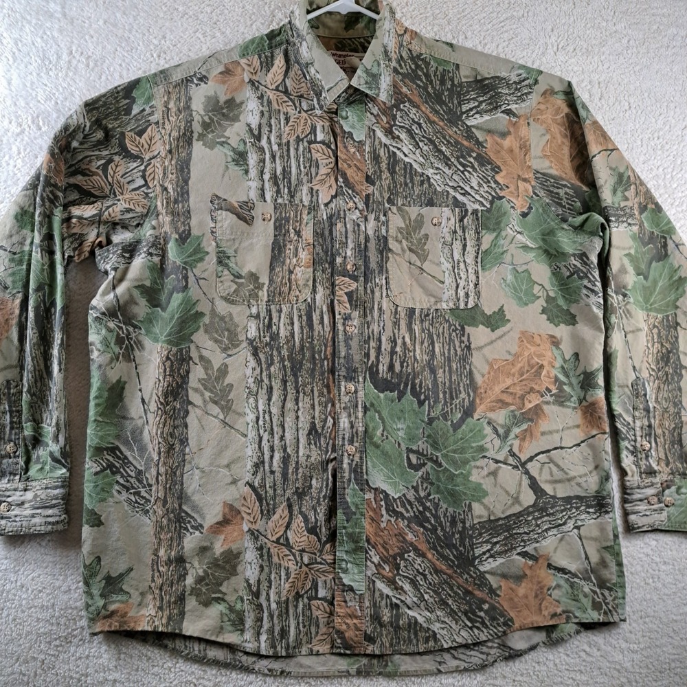 Wrangler Rugged Wear Camouflage Shirt Mens Size 2XLT‎ Woodland Green Long Sleeve - Picture 2 of 8